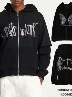two layer rhinestone full zip hoodies (1)