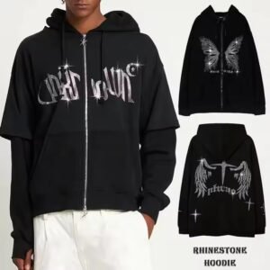 two layer rhinestone full zip hoodies (1)