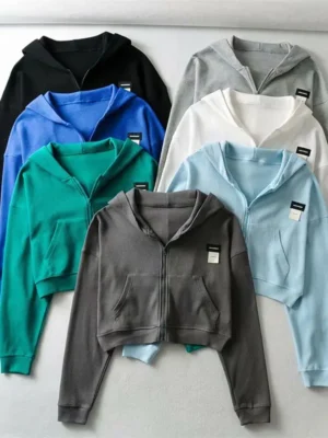 Waffle Pattern Women Crop Hoodies manufacturer (1)