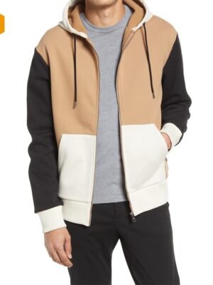 Men’s Color Block Zip-Up Hoodie – Streetwear Full-Zip Sweatshirt