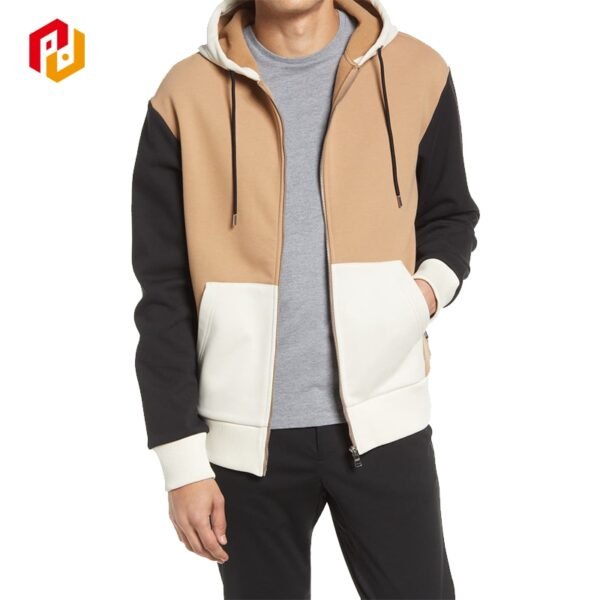 Men’s Color Block Zip-Up Hoodie – Streetwear Full-Zip Sweatshirt