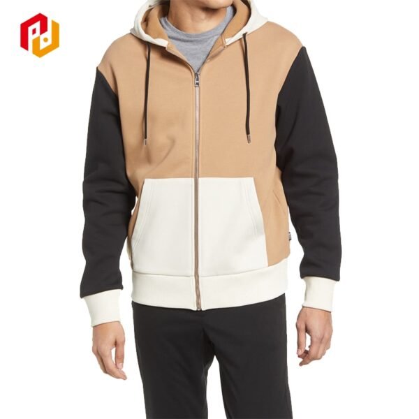 Men’s Color Block Zip-Up Hoodie – Streetwear Full-Zip Sweatshirt - Image 3