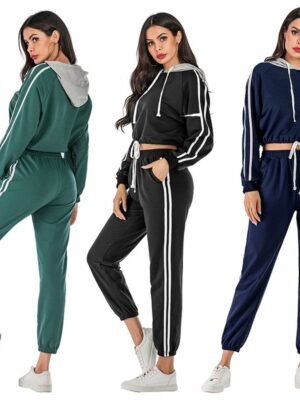 Women’s Striped Shoulder Hoodie with Drawstring Hem – Fashion Pullover Sweatshirt