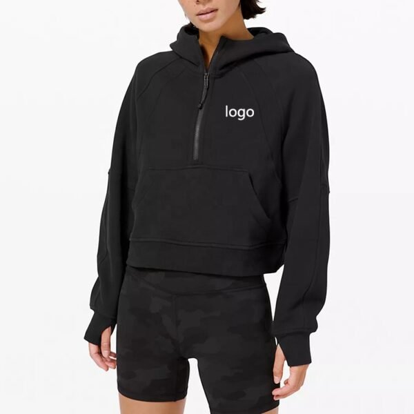 Women’s Pink Half-Zip Hoodie – Casual Streetwear Pullover Sweatshirt - Image 3