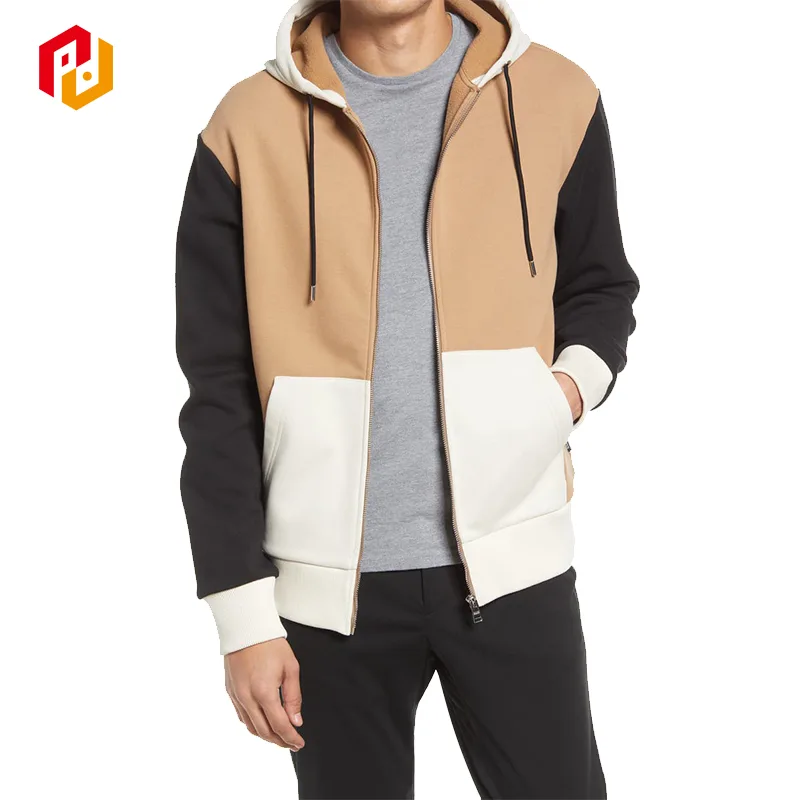 Men’s Color Block Zip-Up Hoodie – Streetwear Full-Zip Sweatshirt