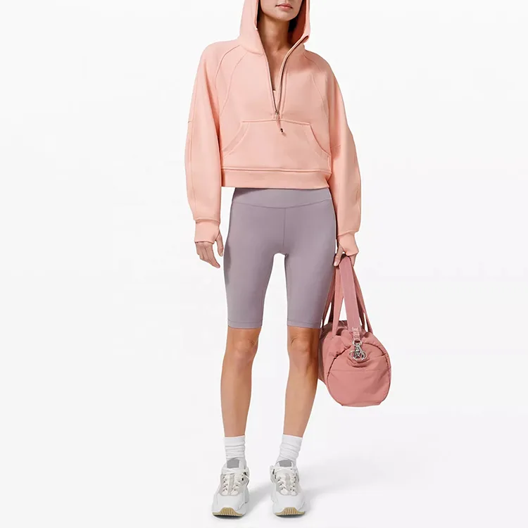 Women’s Pink Half-Zip Hoodie – Casual Streetwear Pullover Sweatshirt - Image 6