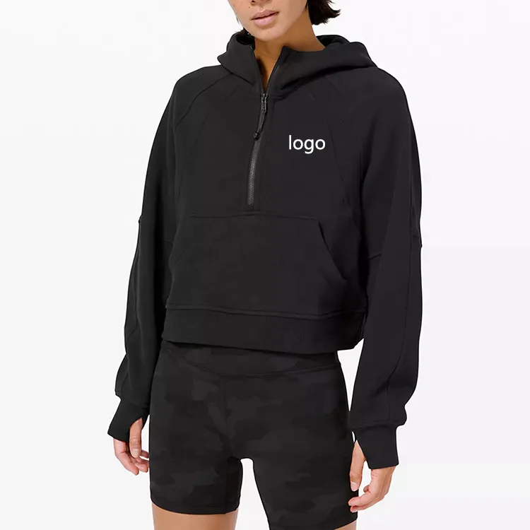 Women’s Pink Half-Zip Hoodie – Casual Streetwear Pullover Sweatshirt - Image 3
